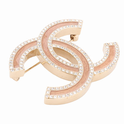 CHANEL Coco Mark L21S Brooch GP x Rhinestone Champagne Gold Plated-Tone Hardware, Pre-Owned