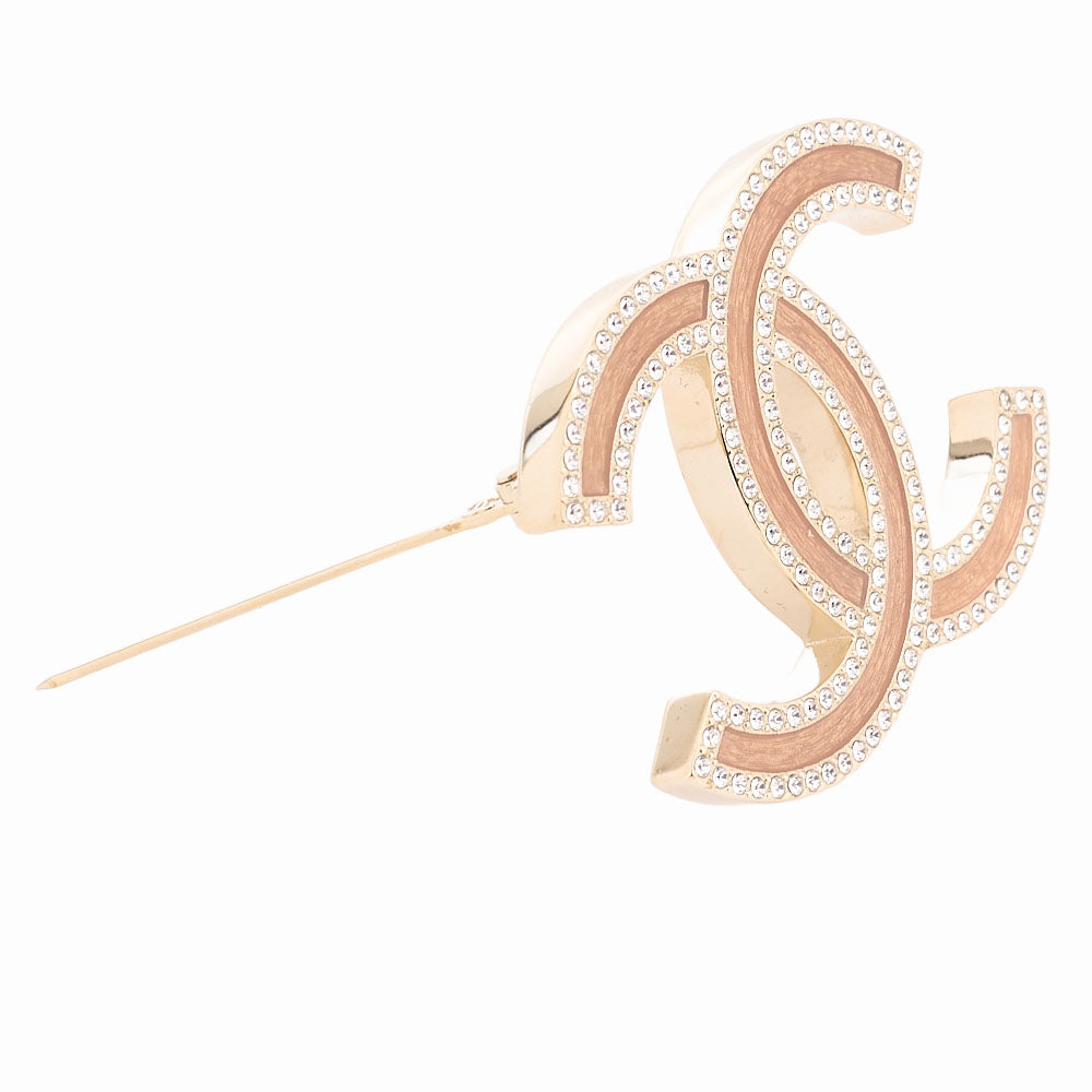 CHANEL Coco Mark L21S Brooch GP x Rhinestone Champagne Gold Plated-Tone Hardware, Pre-Owned