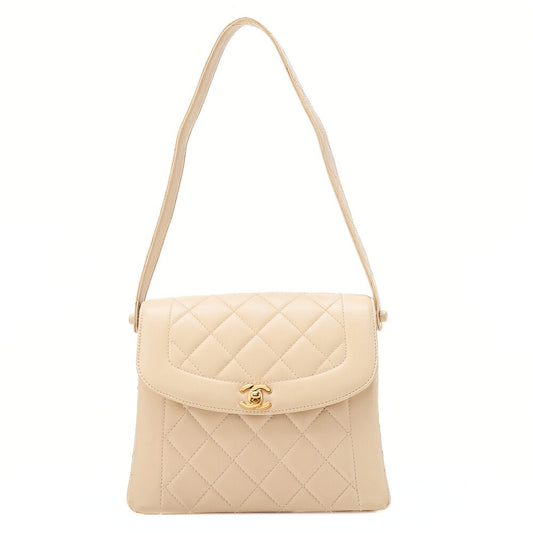 CHANEL Lambskin Matelasse Diana Flap One-Shoulder Beige Gold-Tone Hardware, Pre-Owned