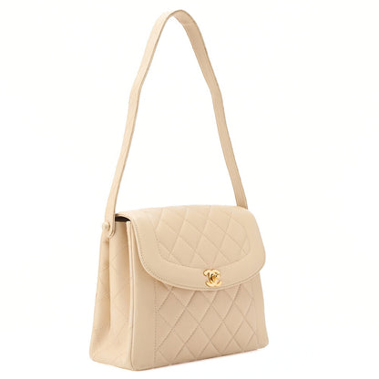 CHANEL Lambskin Matelasse Diana Flap One-Shoulder Beige Gold-Tone Hardware, Pre-Owned