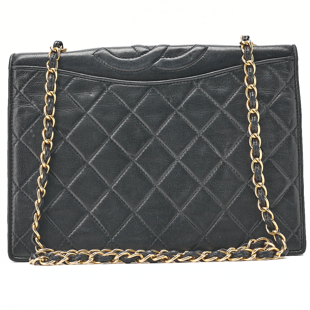 CHANEL Matelasse Full Flap Lambskin Black Top Coco Mark Chain Shoulder Gold-Tone Hardware, Pre-Owned