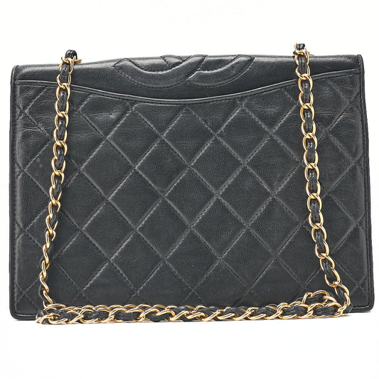 CHANEL Matelasse Full Flap Lambskin Black Top Coco Mark Chain Shoulder Gold-Tone Hardware, Pre-Owned