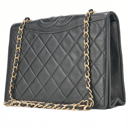 CHANEL Matelasse Full Flap Lambskin Black Top Coco Mark Chain Shoulder Gold-Tone Hardware, Pre-Owned