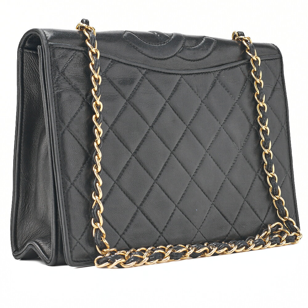 CHANEL Matelasse Full Flap Lambskin Black Top Coco Mark Chain Shoulder Gold-Tone Hardware, Pre-Owned