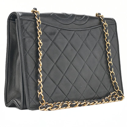 CHANEL Matelasse Full Flap Lambskin Black Top Coco Mark Chain Shoulder Gold-Tone Hardware, Pre-Owned