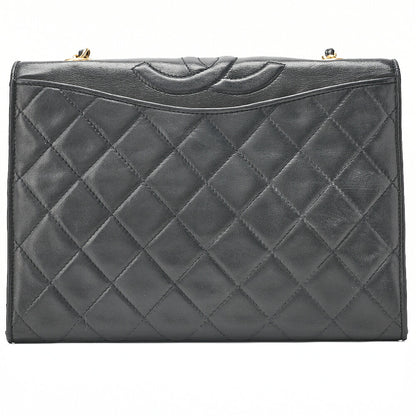 CHANEL Matelasse Full Flap Lambskin Black Top Coco Mark Chain Shoulder Gold-Tone Hardware, Pre-Owned