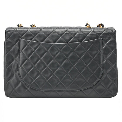 CHANEL Chain Shoulder Bag Deka Matelasse 34cm Single Flap Lambskin Black Gold-Tone Hardware, Pre-Owned