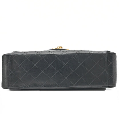 CHANEL Chain Shoulder Bag Deka Matelasse 34cm Single Flap Lambskin Black Gold-Tone Hardware, Pre-Owned