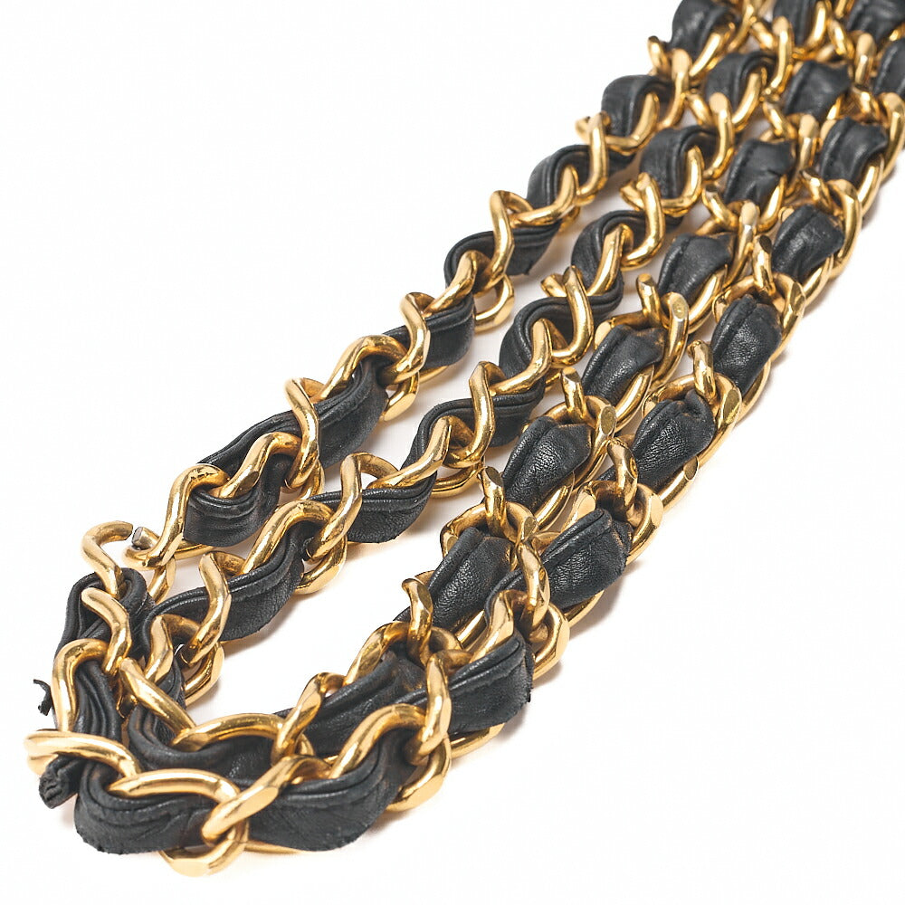 CHANEL Chain Shoulder Bag Deka Matelasse 34cm Single Flap Lambskin Black Gold-Tone Hardware, Pre-Owned