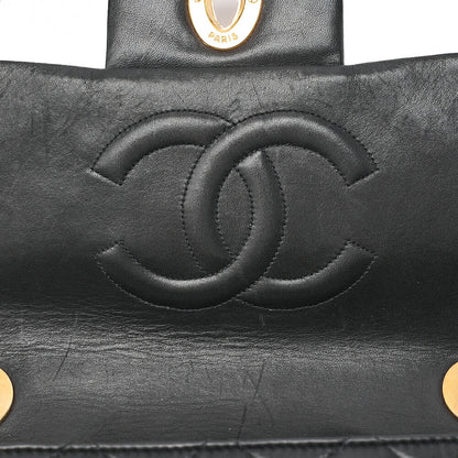 CHANEL Chain Shoulder Bag Deka Matelasse 34cm Single Flap Lambskin Black Gold-Tone Hardware, Pre-Owned