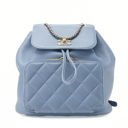 CHANEL Caviar Skin Turn Lock Chain Backpack Blue Gold-Tone Hardware, Pre-Owned