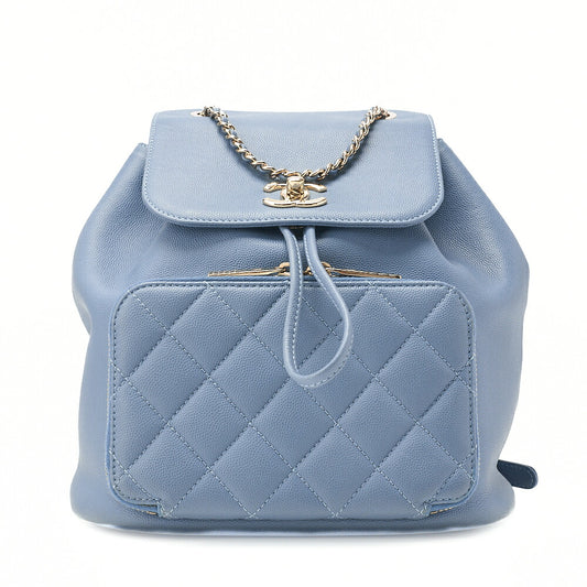 CHANEL Caviar Skin Turn Lock Chain Backpack Blue Gold-Tone Hardware, Pre-Owned