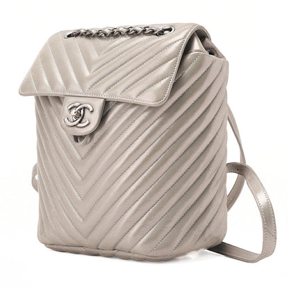 CHANEL Matelasse Turn Lock Chain Backpack Super Crew Leather Silver Silver-Tone Hardware, Pre-Owned