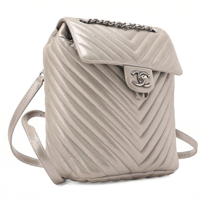 CHANEL Matelasse Turn Lock Chain Backpack Super Crew Leather Silver Silver-Tone Hardware, Pre-Owned