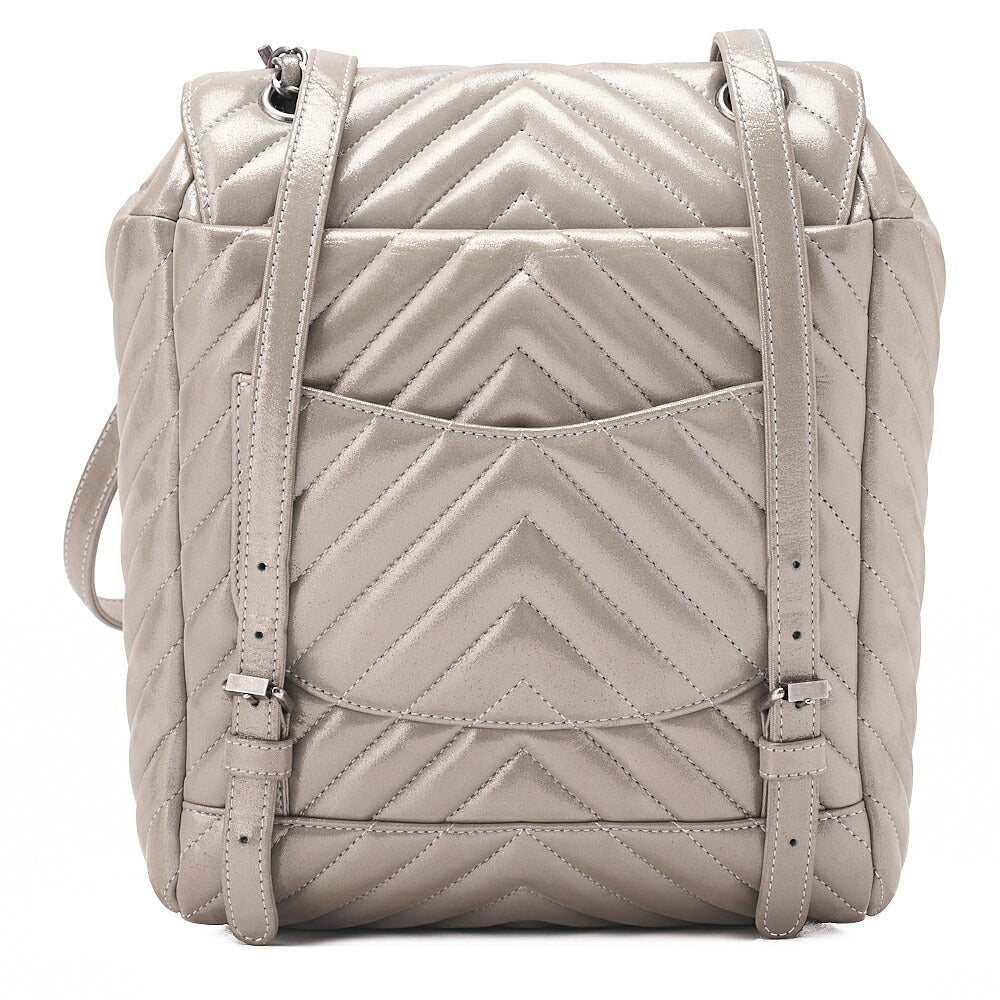CHANEL Matelasse Turn Lock Chain Backpack Super Crew Leather Silver Silver-Tone Hardware, Pre-Owned