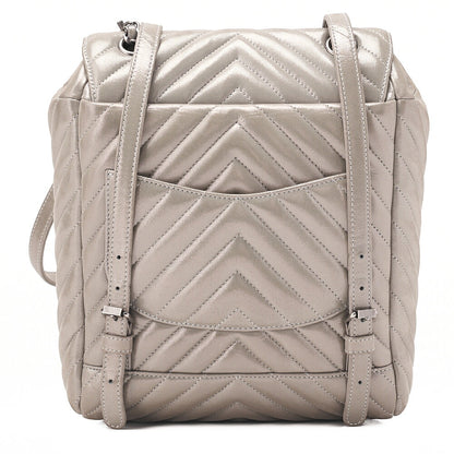 CHANEL Matelasse Turn Lock Chain Backpack Super Crew Leather Silver Silver-Tone Hardware, Pre-Owned