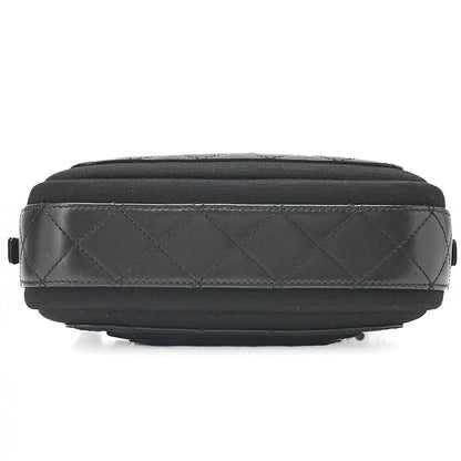 CHANEL Lambskin X Cotton Matelasse Coco Mark Double Chain Shoulder Black Gold-Tone Hardware, Pre-Owned