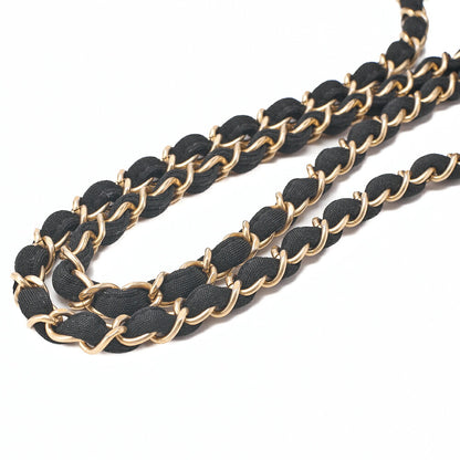 CHANEL Lambskin X Cotton Matelasse Coco Mark Double Chain Shoulder Black Gold-Tone Hardware, Pre-Owned