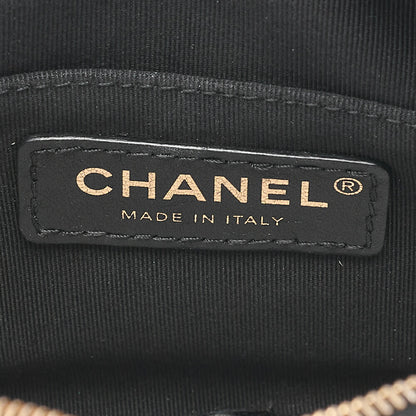 CHANEL Lambskin X Cotton Matelasse Coco Mark Double Chain Shoulder Black Gold-Tone Hardware, Pre-Owned