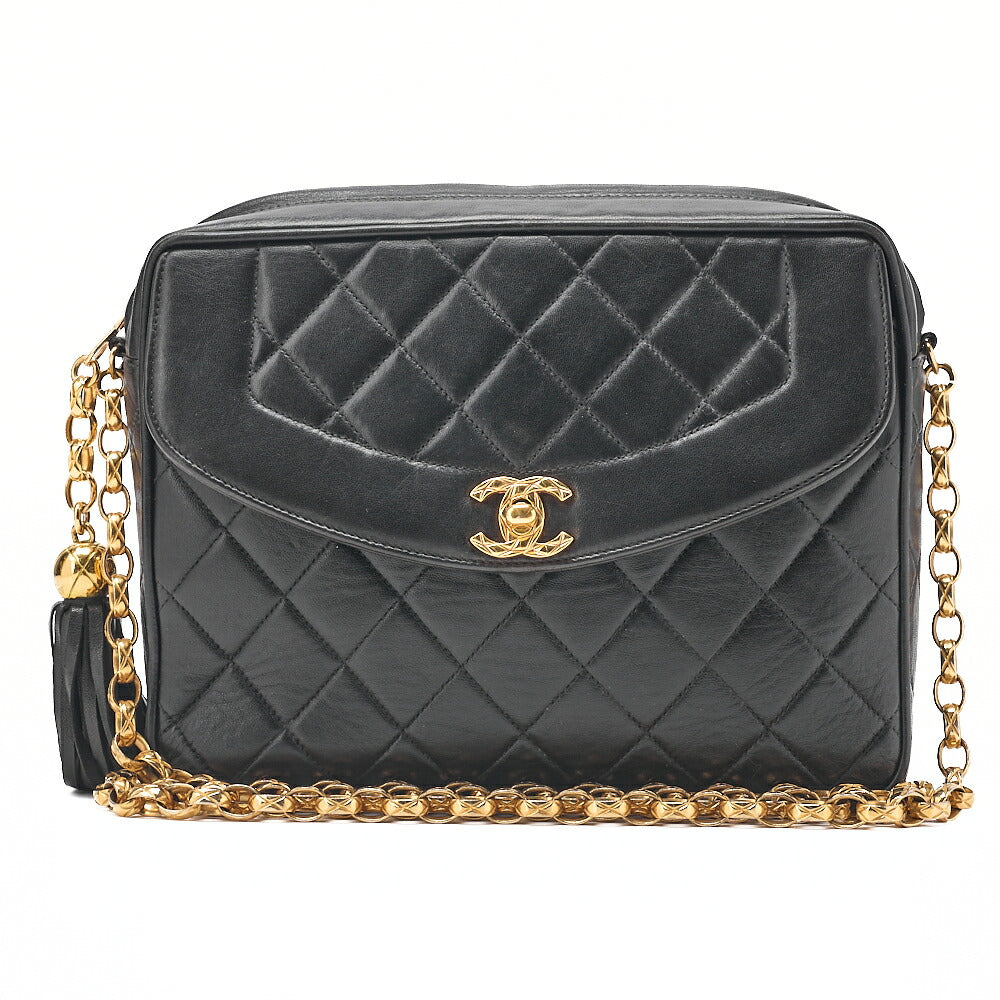 CHANEL Lambskin Matelasse Diana Flap Visual Chain Shoulder Black Gold-Tone Hardware, Pre-Owned
