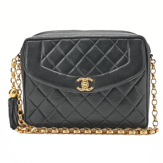 CHANEL Lambskin Matelasse Diana Flap Visual Chain Shoulder Black Gold-Tone Hardware, Pre-Owned