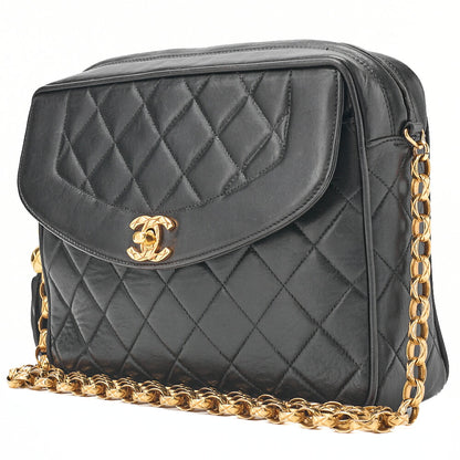 CHANEL Lambskin Matelasse Diana Flap Visual Chain Shoulder Black Gold-Tone Hardware, Pre-Owned
