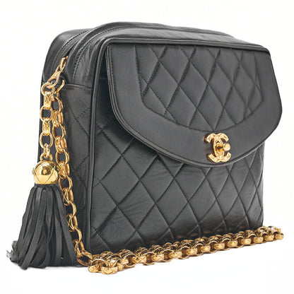 CHANEL Lambskin Matelasse Diana Flap Visual Chain Shoulder Black Gold-Tone Hardware, Pre-Owned