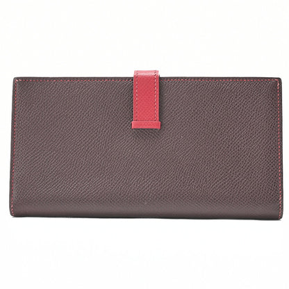 HERMES Bearn Souffle Epson Bi-Fold Long Wallet Havana X Rouge Silver-Tone Hardware, Pre-Owned