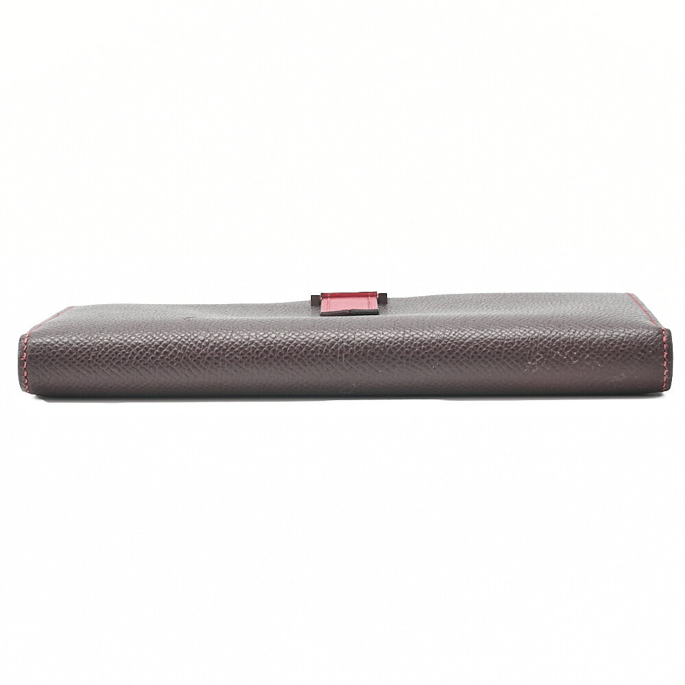 HERMES Bearn Souffle Epson Bi-Fold Long Wallet Havana X Rouge Silver-Tone Hardware, Pre-Owned