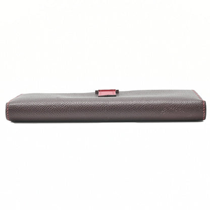 HERMES Bearn Souffle Epson Bi-Fold Long Wallet Havana X Rouge Silver-Tone Hardware, Pre-Owned