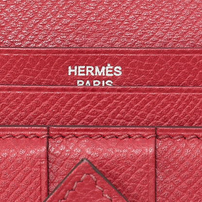 HERMES Bearn Souffle Epson Bi-Fold Long Wallet Havana X Rouge Silver-Tone Hardware, Pre-Owned