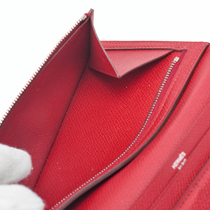 HERMES Bearn Souffle Epson Bi-Fold Long Wallet Havana X Rouge Silver-Tone Hardware, Pre-Owned