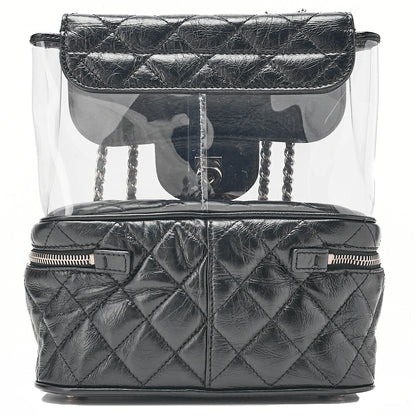 CHANEL Vintage Calf X Vinyl Matelasse Turn Lock Backpack-Type Chain Shoulder Black Silver-Tone Hardware, Pre-Owned