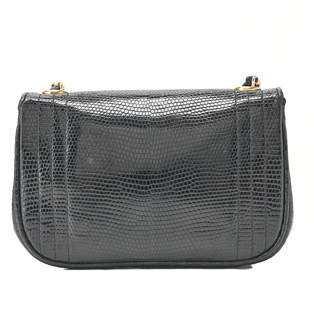 CHANEL Lizard Coco Mark Full Flap Chain Shoulder Black Gold-Tone Hardware, Pre-Owned