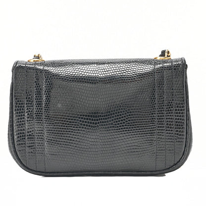 CHANEL Lizard Coco Mark Full Flap Chain Shoulder Black Gold-Tone Hardware, Pre-Owned