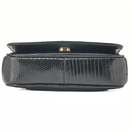 CHANEL Lizard Coco Mark Full Flap Chain Shoulder Black Gold-Tone Hardware, Pre-Owned