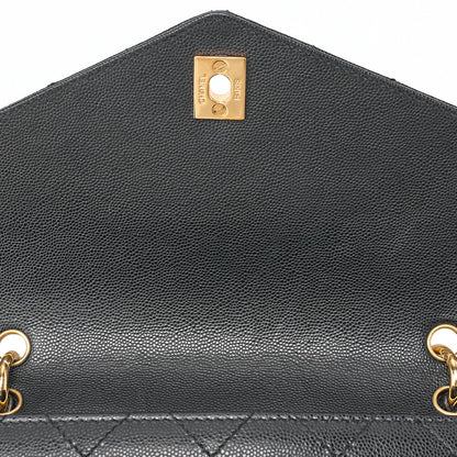 CHANEL Caviar Skin Matelasse Turn Lock V-Flap Handbag Black Gold-Tone Hardware, Pre-Owned