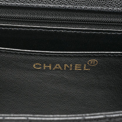 CHANEL Caviar Skin Matelasse Turn Lock V-Flap Handbag Black Gold-Tone Hardware, Pre-Owned