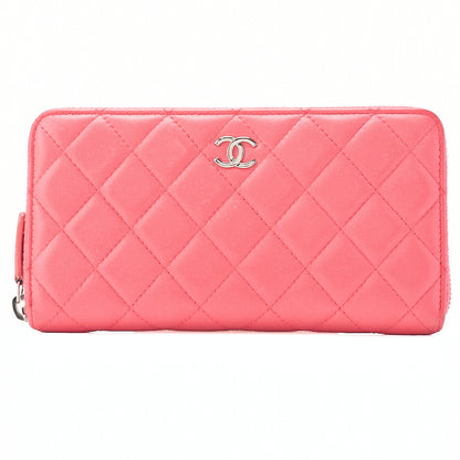 CHANEL Matelasse Round Wallet Lambskin Pink Silver-Tone Hardware, Pre-Owned