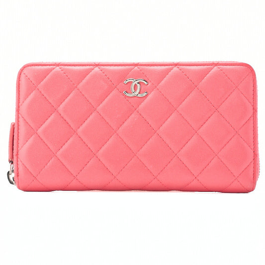 CHANEL Matelasse Round Wallet Lambskin Pink Silver-Tone Hardware, Pre-Owned