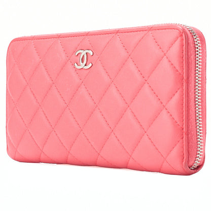 CHANEL Matelasse Round Wallet Lambskin Pink Silver-Tone Hardware, Pre-Owned