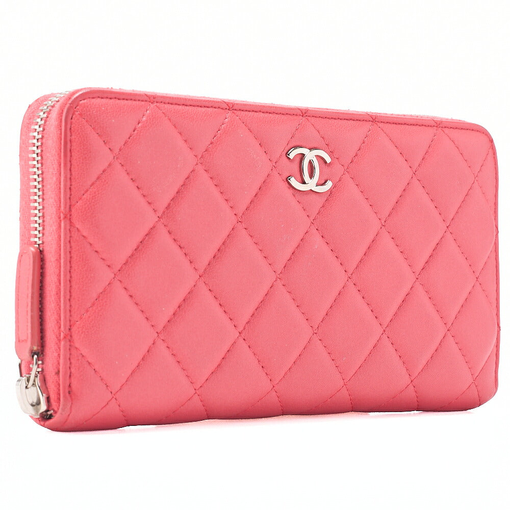 CHANEL Matelasse Round Wallet Lambskin Pink Silver-Tone Hardware, Pre-Owned