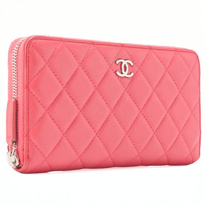 CHANEL Matelasse Round Wallet Lambskin Pink Silver-Tone Hardware, Pre-Owned