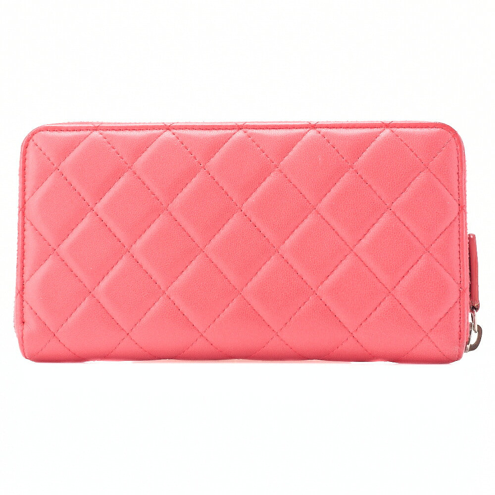 CHANEL Matelasse Round Wallet Lambskin Pink Silver-Tone Hardware, Pre-Owned