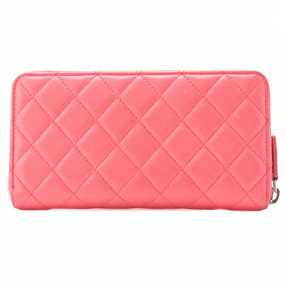 CHANEL Matelasse Round Wallet Lambskin Pink Silver-Tone Hardware, Pre-Owned