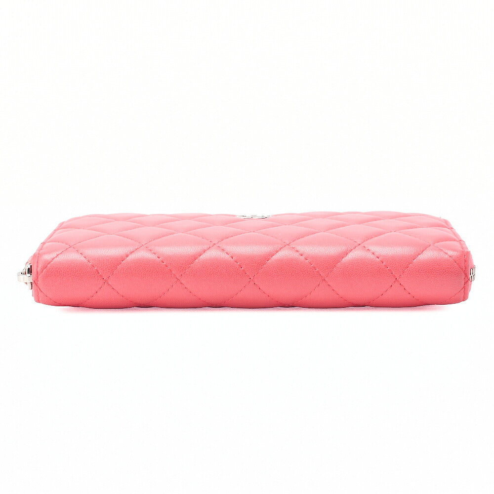 CHANEL Matelasse Round Wallet Lambskin Pink Silver-Tone Hardware, Pre-Owned