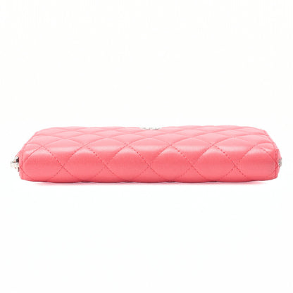 CHANEL Matelasse Round Wallet Lambskin Pink Silver-Tone Hardware, Pre-Owned