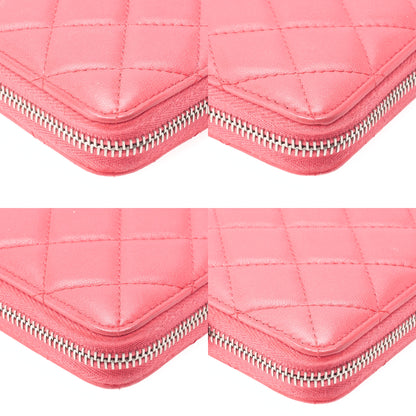 CHANEL Matelasse Round Wallet Lambskin Pink Silver-Tone Hardware, Pre-Owned