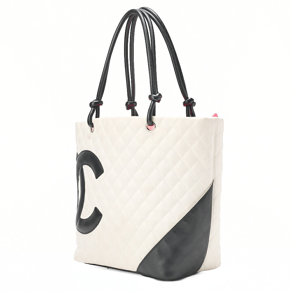 CHANEL Calf Leather Kanbon Line Boring Bag White X Black Silver -Tone Hardware, Pre-Owned