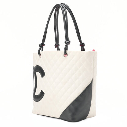 CHANEL Calf Leather Kanbon Line Boring Bag White X Black Silver -Tone Hardware, Pre-Owned